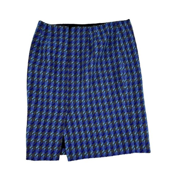 Talbots Skirt Knee Length Houndstooth Wool Blend Blue Lined Size 10P - Picture 2 of 9